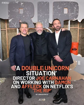 Two pals from Boston who became Hollywood A-listers, that’s Matt Damon and Ben Affleck. Their latest, "The Rip," directed by Joe Carnahan and produced through their company, Artists Equity, is now streaming on Netflix — a straight-up cop drama that gradually becomes a whodunnit.  For any director, it can be a mixed blessing having on his set a pair of Oscar-winning producer-actors. “It’s like having Peyton Manning and Eli Manning, Super Bowl quarterbacks from the same family.” They’ve experienced what Carnahan’s going through and are empathetic. Or they might flex their producer muscles and second-guess every one of his creative decisions.  “They were very respectful. Part of the mission statement with Artists Equity is they really back up the idea of the boilerplate being, ‘we’re here for the artist, to support them, and give them the things they need to be great.’ And they certainly did that with me,” says Carnahan, grateful they didn’t mess with his script.  “If they had suggestions, ten times out of ten they were really good.”  @carnojoe  Read the interview at the link in bio.  ✍️ @jr53o  📸 
Cindy Ord/Getty Images
Warrick Page and Claire Folger/Netflix